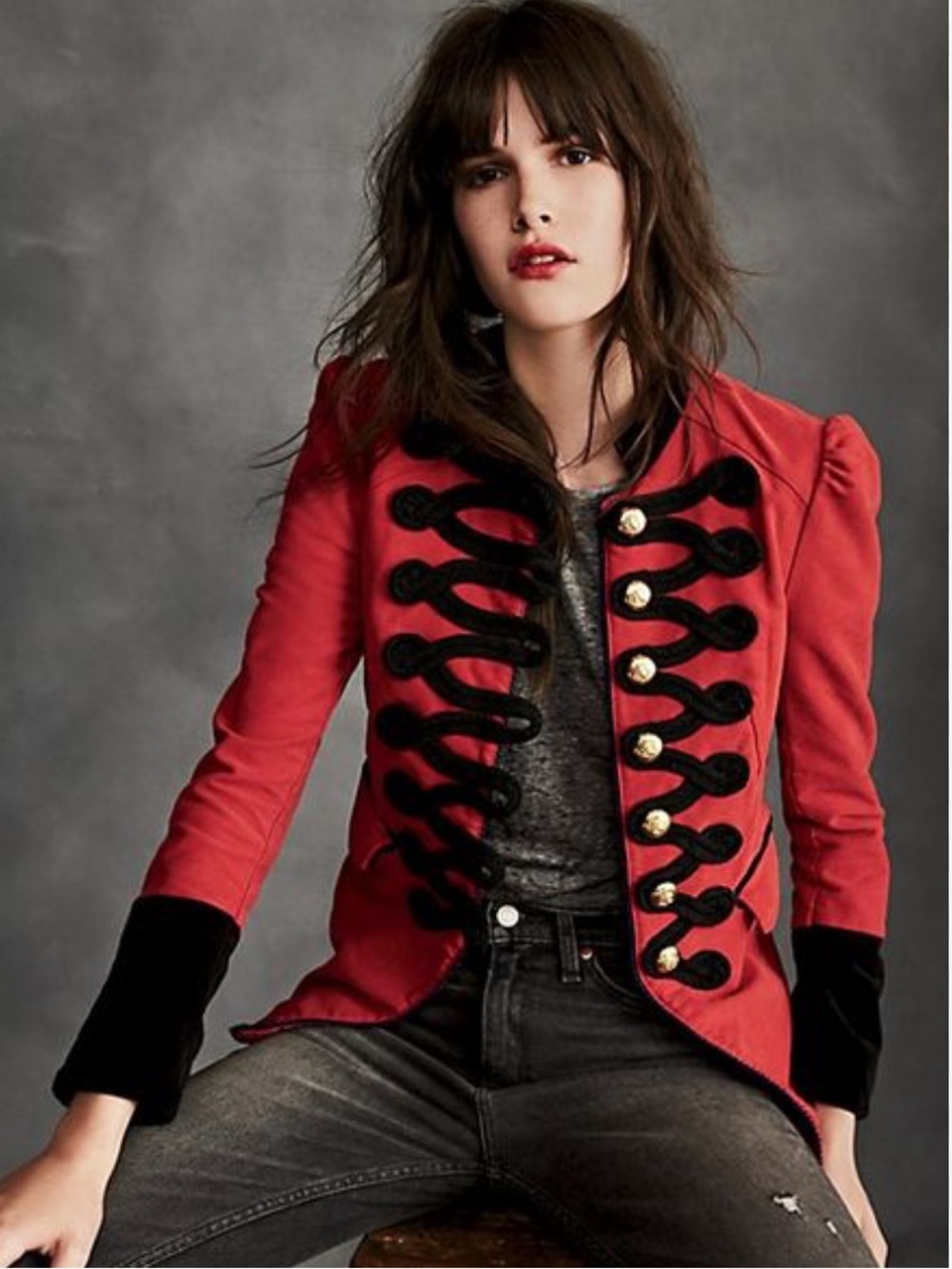 Free People Seamed & Structured Military Marching Band Red Black Blazer XS